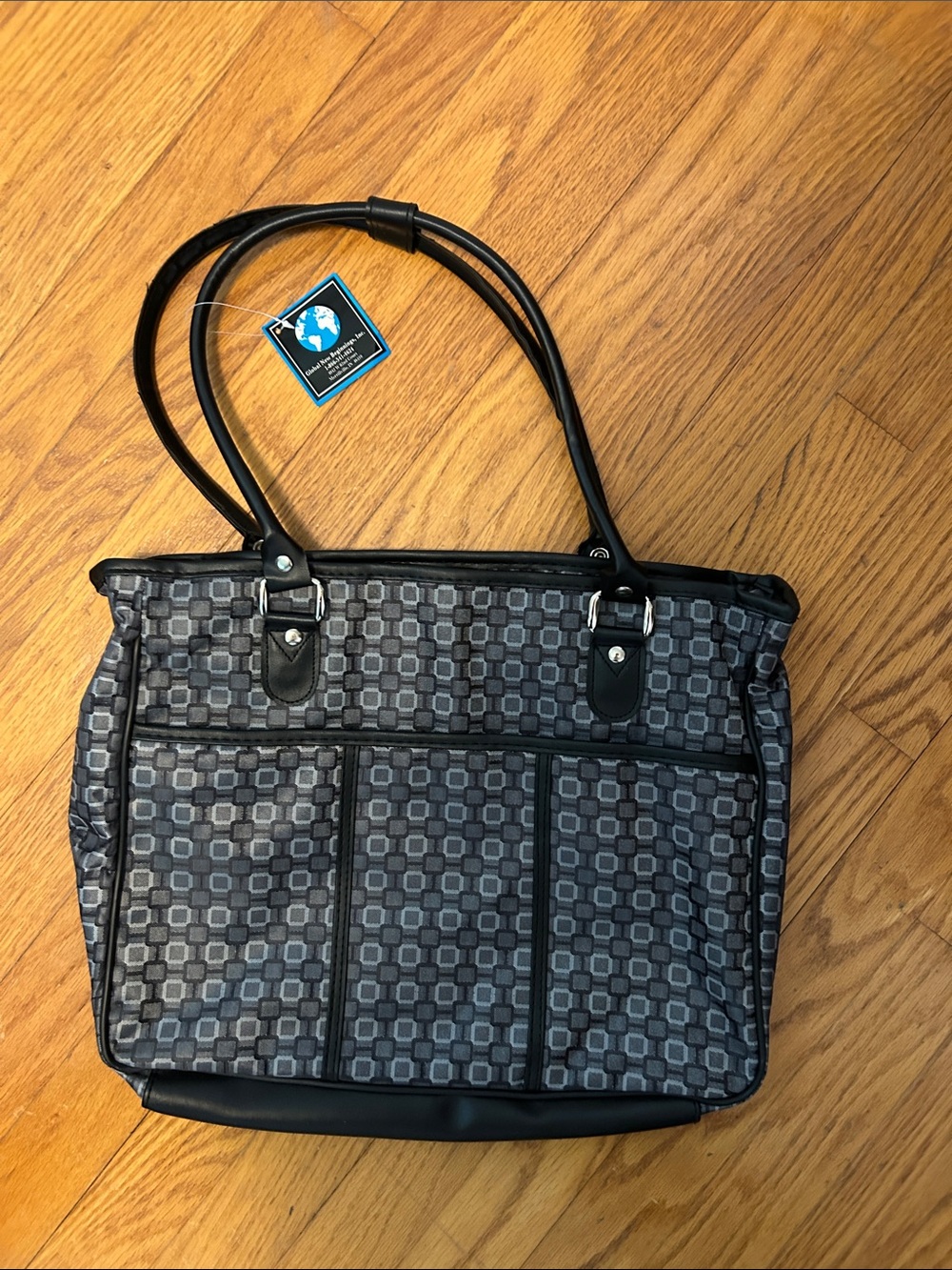 Structured Gray Tote Bag with Geometric Pattern